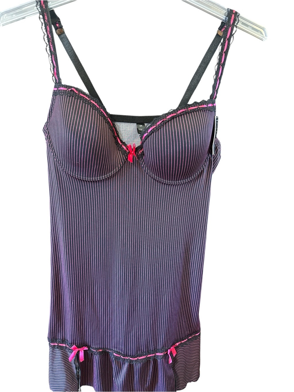 Purple Striped Lace-Trim Chemise with Pink Accents